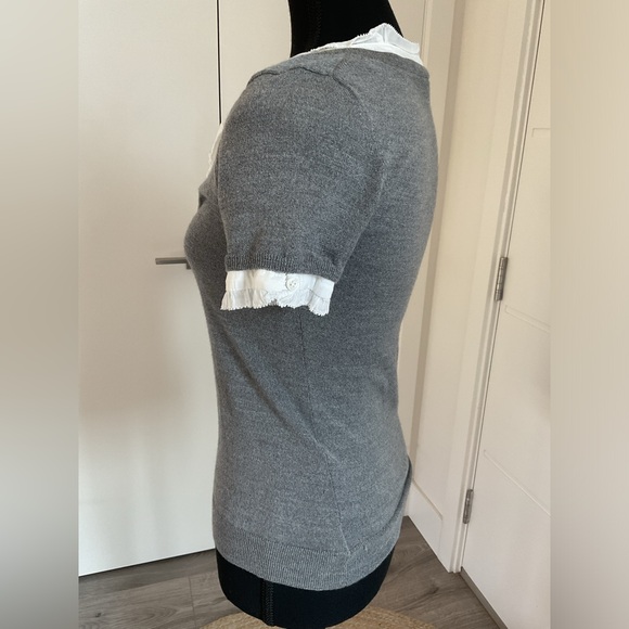 THEORY Wool Scoop Neck with White Ruffle neckline and cuffs . - Picture 3 of 8